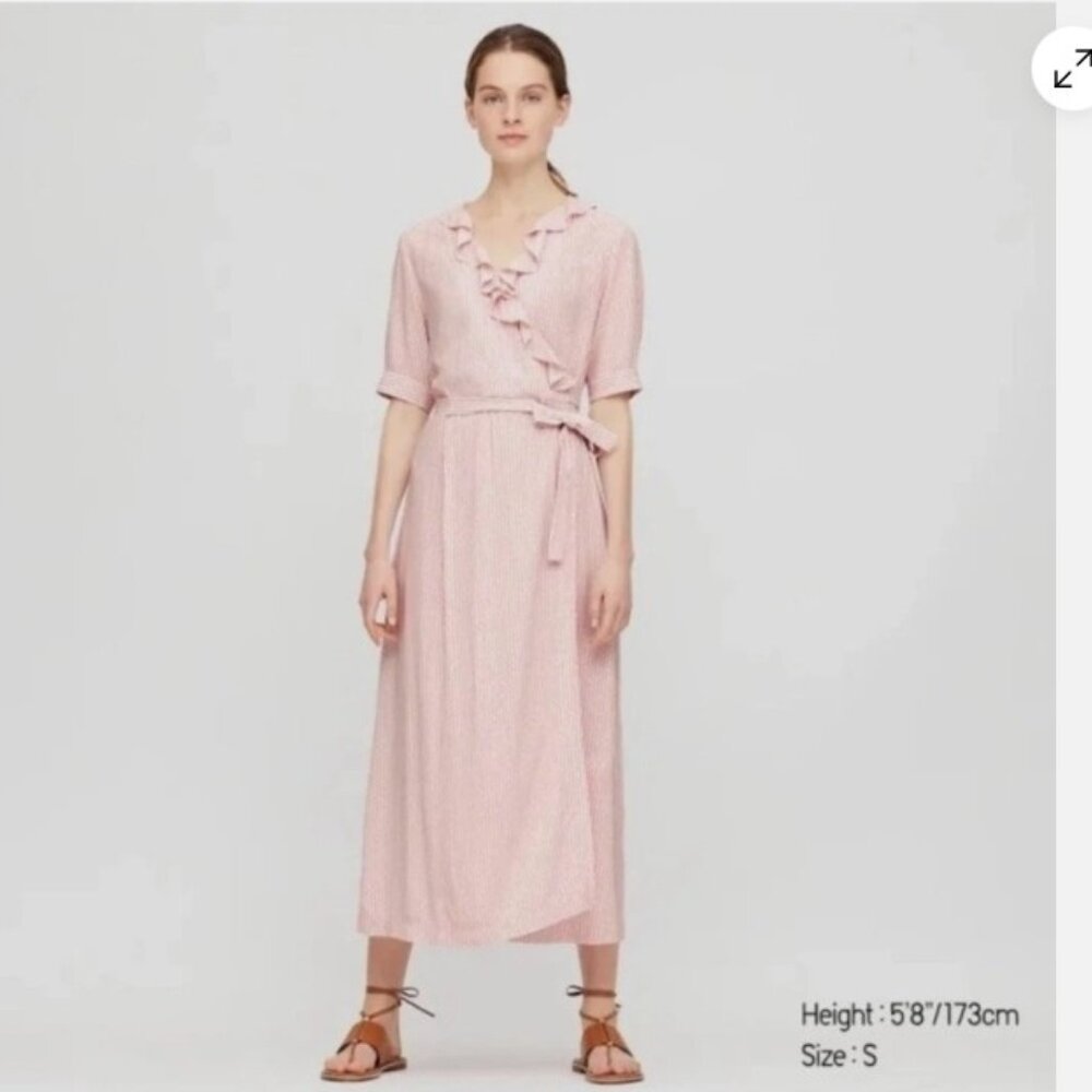Soft Pink Ruffle Wrap Maxi Dress Ines De La Fressange x Uniqlo